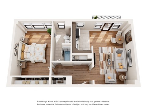 Floor plan for 1 bed, 1 bath, 773 sqft